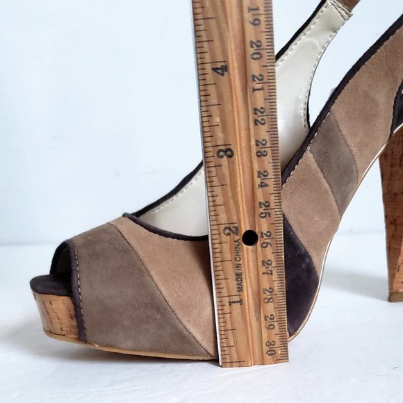 New CALVIN KLEIN Gracie Leather Striped Platform Peep Toe Heels Sandals - Picture 10 of 12